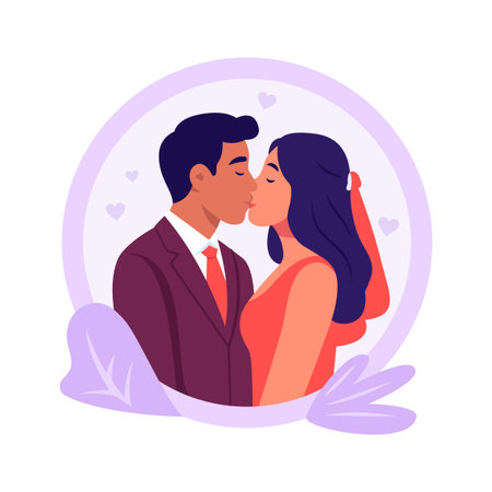 Take your hands on this amazing flat illustration of wedding kissのイラスト素材
