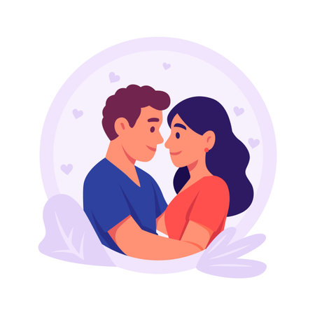 Sweet couple embracing with love and emotional connection, modern flat illustrationのイラスト素材
