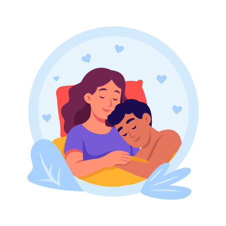 Take your hands on this amazing flat style illustration of couple romantic sleepのイラスト素材