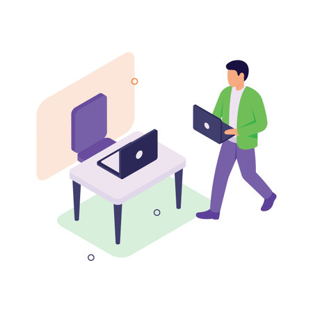 Take your hands on this amazing isometric illustration of remote workspaceのイラスト素材