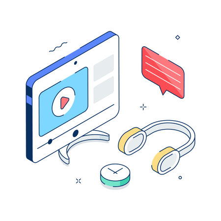 Computer and headphones, online learning, digital education concept isometric illustrationのイラスト素材