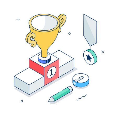 Isometric illustration showing trophy and medal symbolizing academic successのイラスト素材