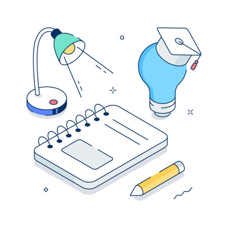 Creative illustration of innovative learning methods with notebook and idea lampのイラスト素材