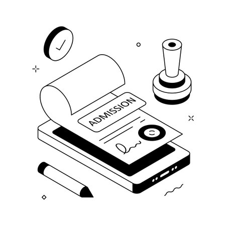 Isometric illustration showing mobile admission form and ID for education enrollmentのイラスト素材
