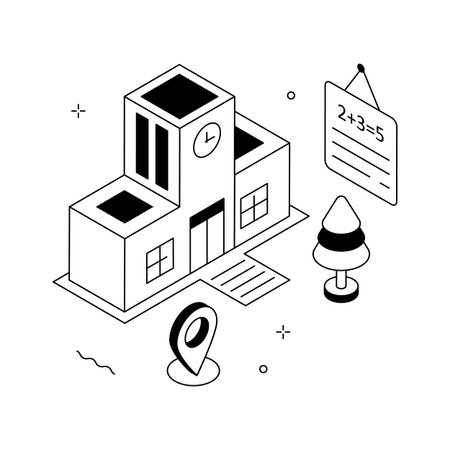 Modern school architecture and campus location concept isometric illustrationのイラスト素材