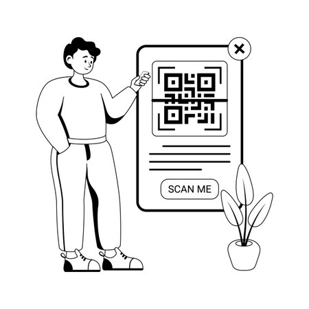 Man scanning QR code for online payment or store offer, Glyph vector illustrationのイラスト素材