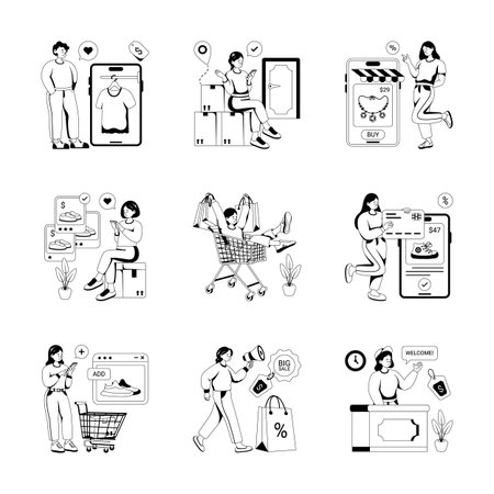 Well designed ecommerce and online shopping flat style illustrations in modern styleのイラスト素材