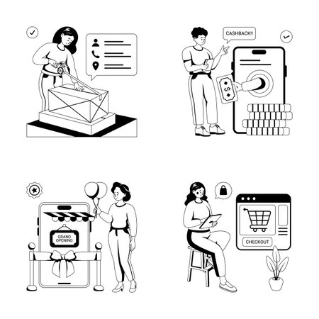 Collection of online shopping and ecommerce flat illustrationsのイラスト素材