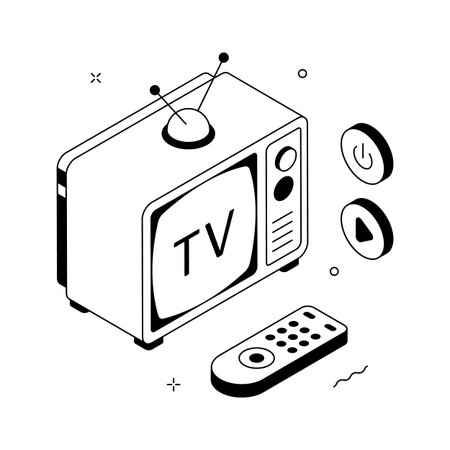 Isometric television illustration with remote control for media, entertainment, and broadcastのイラスト素材