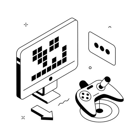 Modern isometric illustration showing a computer gaming setup with joystick, monitorのイラスト素材