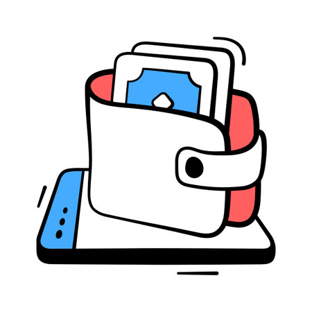 Digital wallet doodle icon symbolizing money, finance, and secure paymentsのイラスト素材