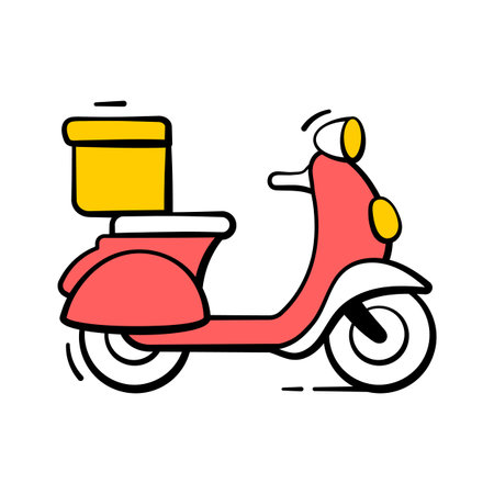 Delivery scooter hand drawn icon representing fast delivery and shipping serviceのイラスト素材