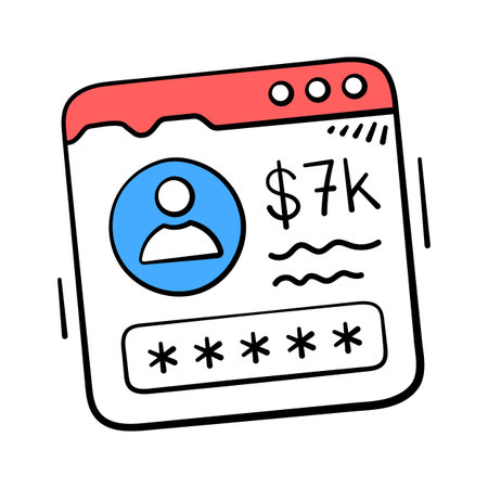 Dashboard window showing user profile and revenue, account login doodle iconのイラスト素材