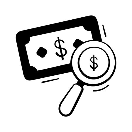 Magnifying glass over dollar symbol showing product price checkのイラスト素材