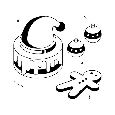Delicious festive dessert with Santa hat and Christmas cookies isometric illustrationのイラスト素材