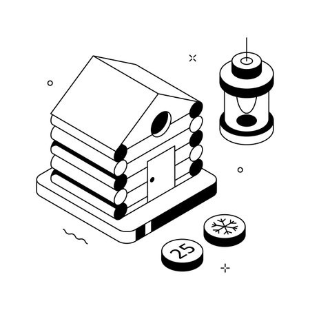Take a look at this amazing isometric illustration of log cabinのイラスト素材