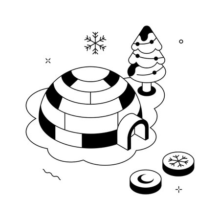 Snowy igloo surrounded by trees, christmas isometric illustrationのイラスト素材