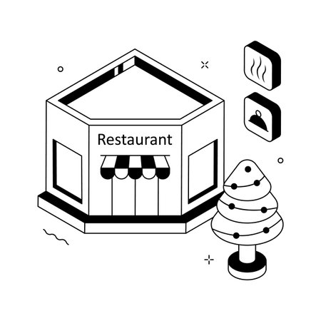Festive restaurant decorated for the Christmas season, isometric illustrationのイラスト素材