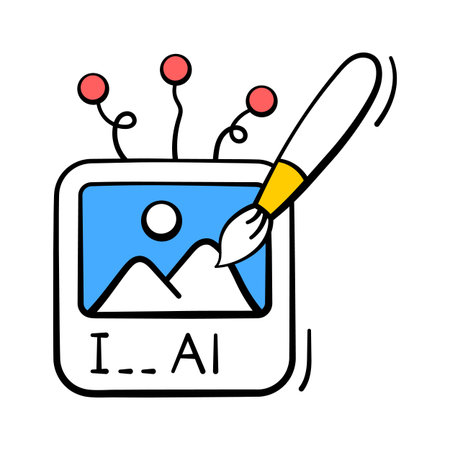 Well designed hand drawn icon of AI creating images using smart toolsのイラスト素材