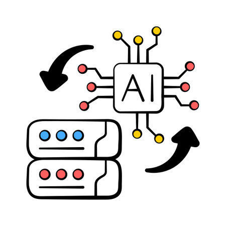 Smart AI system processing data between servers, trendy doodle iconのイラスト素材