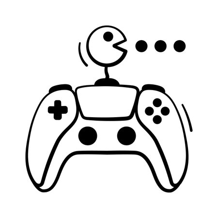 Modern gaming controller doodle icon, technology and entertainment