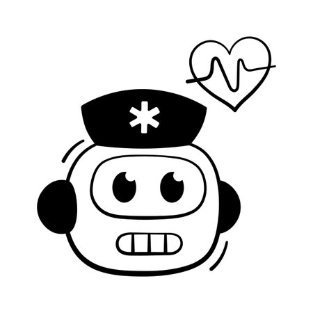 Creatively designed hand drawn icon of medical robot, premium vectorのイラスト素材