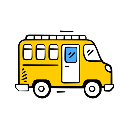 Hand drawn icon of school bus, student transport and daily commute