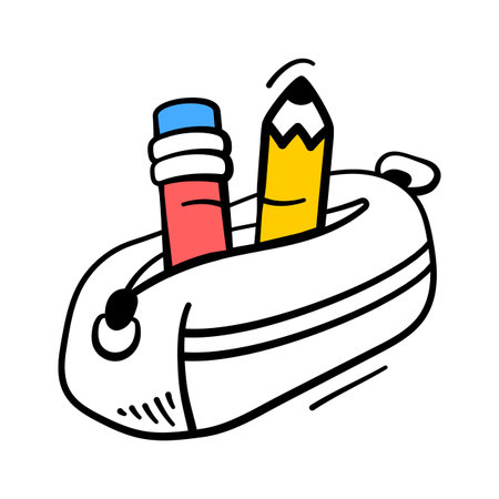 Pencil case doodle illustration, organized school stationery, writing toolsのイラスト素材