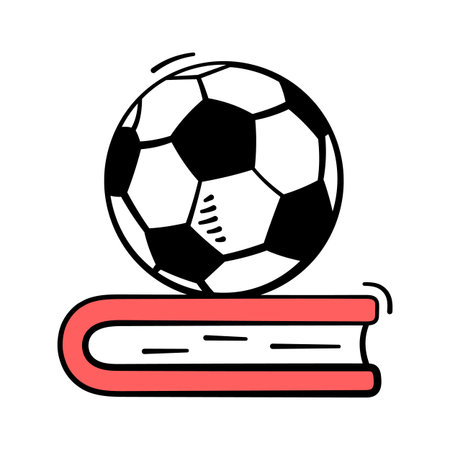 Football on textbook denoting concept doodle icon of sports educationのイラスト素材