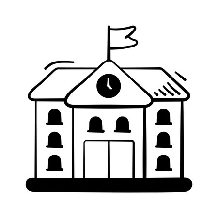 Trendy school building doodle illustration, education, institution, and learning centerのイラスト素材