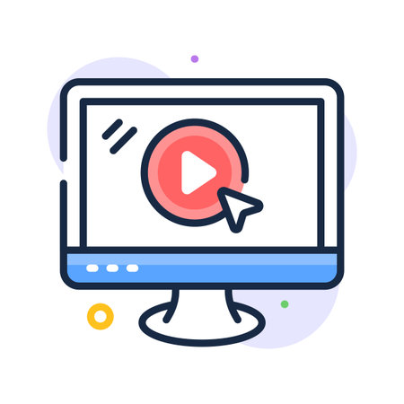 Online classes and video based learning, flat outline icon of video lectureのイラスト素材