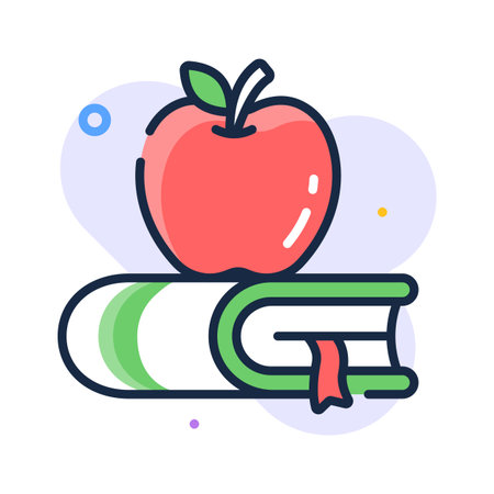 Books with an apple, concept flat outline icon of education, academic growthのイラスト素材