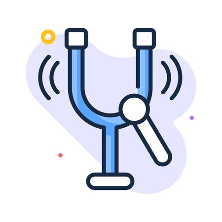 A vibrating tuning fork flat outline icon, sound waves, physics, and music educationのイラスト素材