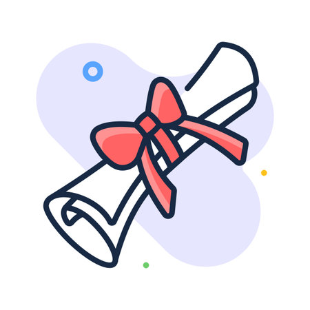 Modern flat outline icon of diploma scroll, graduation and academic achievementのイラスト素材