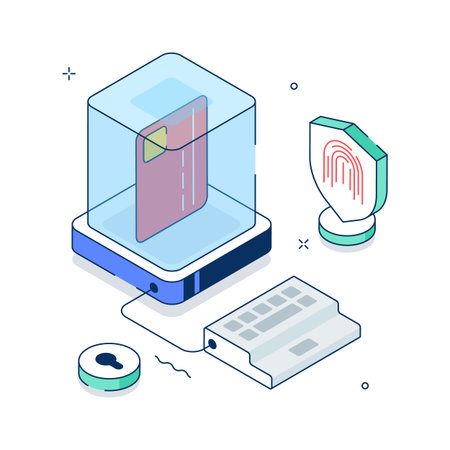 A trendy outline style isometric illustration of biometric securityのイラスト素材