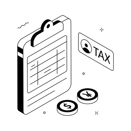 Tax document illustration showing financial compliance and tax calculation.のイラスト素材