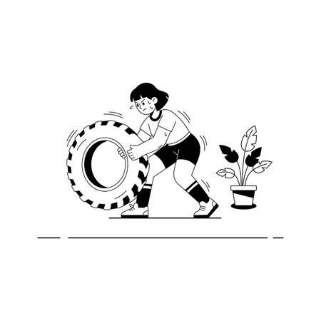 Glyph illustration of a woman flipping heavy tire for functional fitness trainingのイラスト素材
