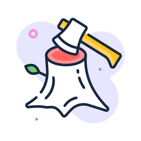 Trendy flat outline style icon of deforestation, forest destruction, ecological imbalanceのイラスト素材