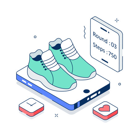 Step counter for daily fitness in trendy isometric design style, editable vectorのイラスト素材