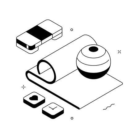 Yoga exercise and wellness practice equipments isometric illustrationのイラスト素材