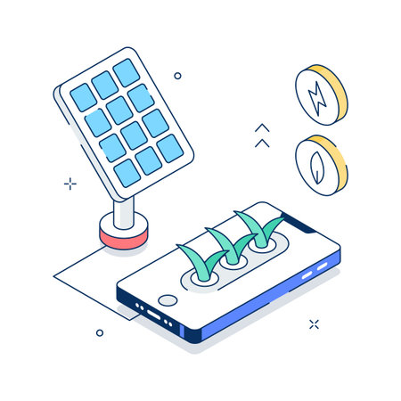 A modern isometric illustration showing green energy use in farmingのイラスト素材