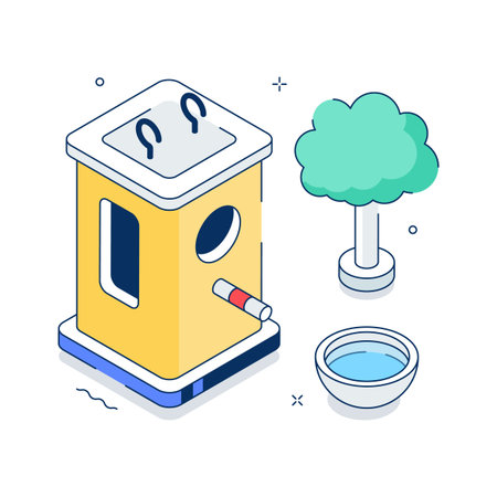 A visually engaging isometric illustration of bird house in farm ecosystemのイラスト素材