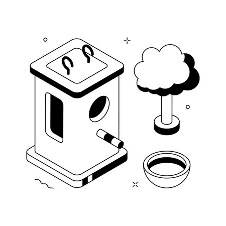 A visually engaging isometric illustration of bird house in farm ecosystemのイラスト素材