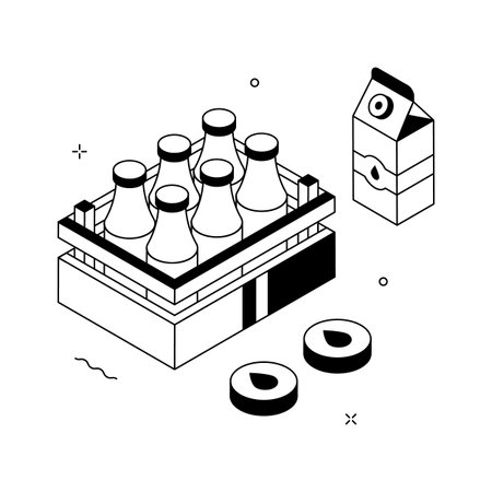 A trendy isometric illustration of milk bottles from dairy farmingのイラスト素材