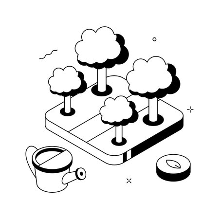 A visually appealing isometric illustration of gardening and plant careのイラスト素材