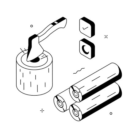 An isometric illustration of wood cutting process ready for premium useのイラスト素材