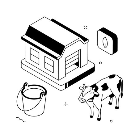 A handy isometric illustration of dairy farm milk production facilityのイラスト素材