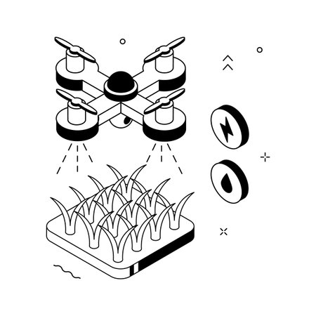 A modern isometric illustration showing agriculture drone monitoring farmlandのイラスト素材