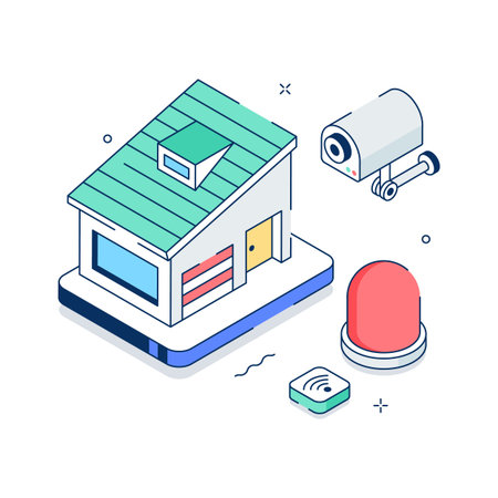 A visually engaging isometric illustration of home security alertのイラスト素材
