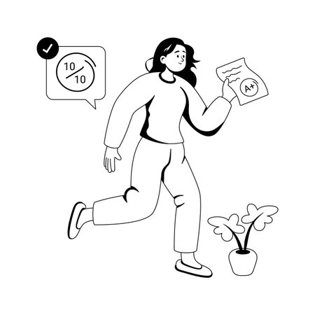 Creatively designed glyph illustration of a student celebrating perfect score achievementのイラスト素材